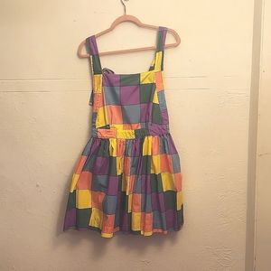 Colorblock Patchwork Pinafore Dress in Yellow, Purple, Pink, Green